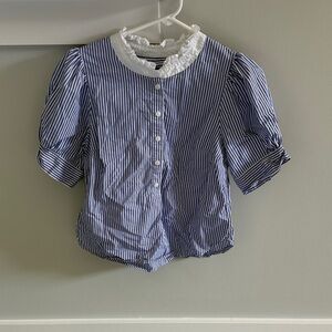 Blue Striped Women’s Shirt with White Accents